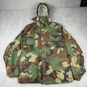 Vtg US Army M65 Field Jacket Medium Regular Woodland Camo 80s Cold Weather
